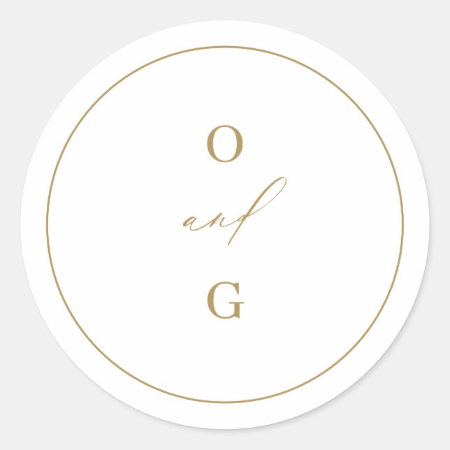 Pegatina Redonda Boda de monogramas modernos mínimos de oro (Anverso)