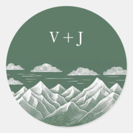 Pegatina Redonda Boda de Montaña Verde