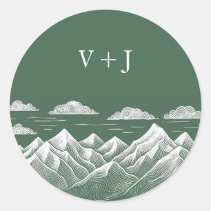 Pegatina Redonda Boda de Montaña Verde