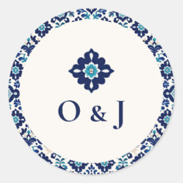 Pegatina Redonda Boda de mosaico mediterráneo personalizado