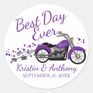 Pegatina Redonda Boda de motocicletas morado y gris