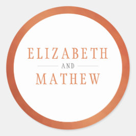 Pegatina Redonda Boda de Naranja de cobre blanco moderno