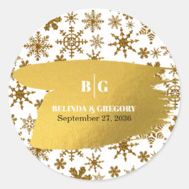 Pegatina Redonda Boda de Navidades festivos Golden Snowflakes