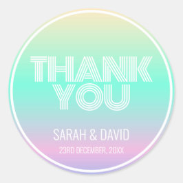 Pegatina Redonda Boda de neón de gradiente holográfico moderno