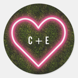 Pegatina Redonda Boda de Neon Heart Boxwood