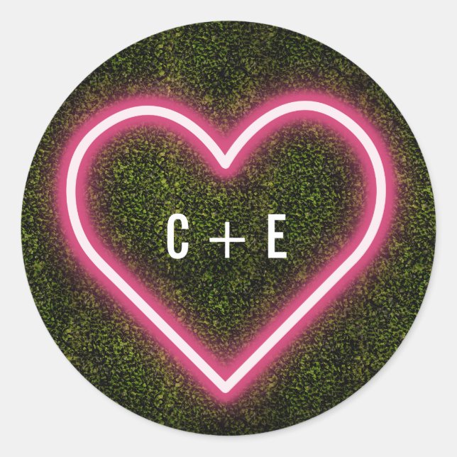 Pegatina Redonda Boda de Neon Heart Boxwood (Anverso)