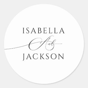 Pegatina Redonda Boda de nombres de parejas de Moda elegantes en bl