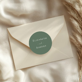 Pegatina Redonda Boda de nombres de parejas Minimalistas verdes osc