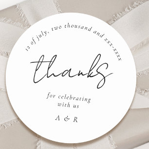 Pegatina Redonda Boda de nombres personalizados de blanco negro clá