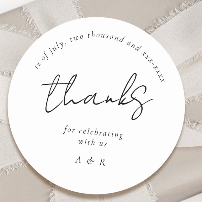 Pegatina Redonda Boda de nombres personalizados de blanco negro clá (Subido por el creador)