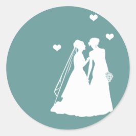 Pegatina Redonda Boda de novias lesbianas