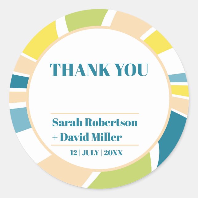 Pegatina Redonda Boda de ondas retro abstractas (Anverso)