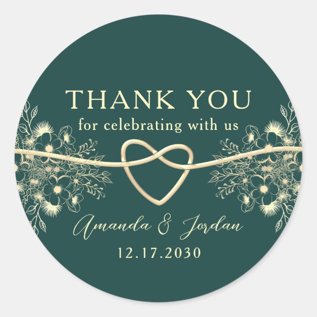 Pegatina Redonda Boda de oro de Esmeralda Gracias (Anverso)