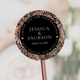 Pegatina Redonda Boda de oro negro y Rosa gracias