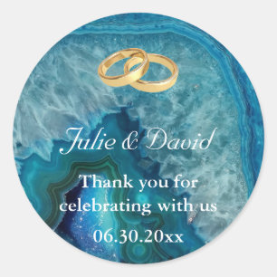 Pegatina Redonda Boda de oro Rings Gracias a la Agata Azul