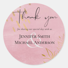 Pegatina Redonda BODA de oro rosado y polvoriento