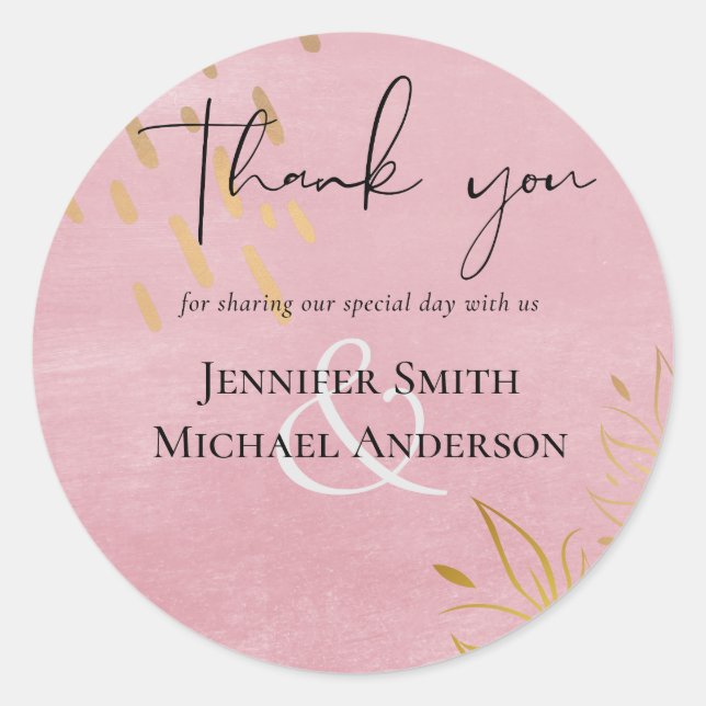 Pegatina Redonda BODA de oro rosado y polvoriento (Anverso)