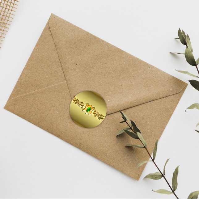 Pegatina Redonda Boda de oro y joyas de esmeralda (Subido por el creador)