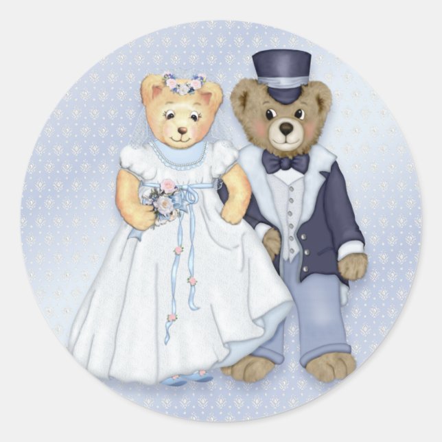 Pegatina Redonda Boda de Oso de Teddy - Personalizar (Anverso)