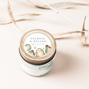 Pegatina Redonda Boda de ostión acuático costero