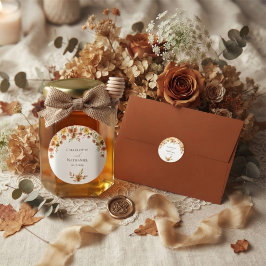 Pegatina Redonda Boda de Otoño con Flor Silvestre Terracota Boho