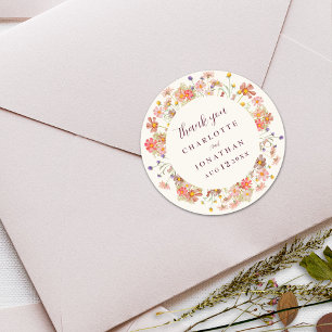 Pegatina Redonda Boda de Otoño Floral Boho Agradecimiento