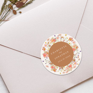 Pegatina Redonda Boda de Otoño Floral Boho Chic