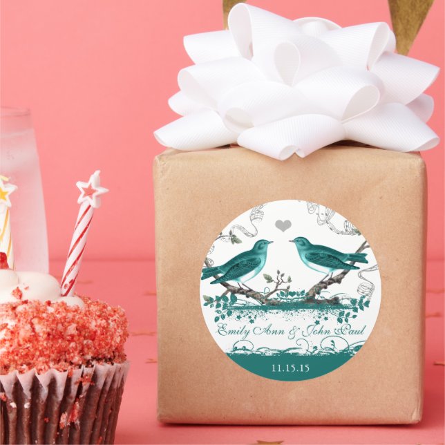 Pegatina Redonda Boda de pájaro de amor romántico romántico mito Ve (Fiesta)