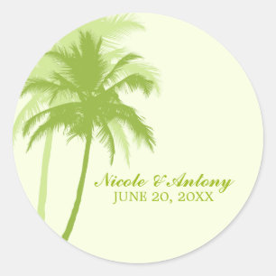 Pegatina Redonda Boda de Palm Trees