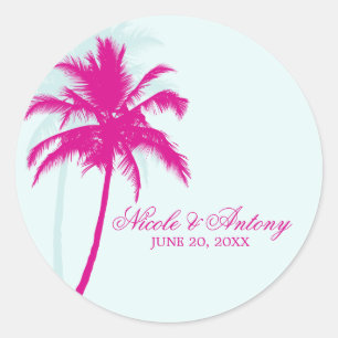 Pegatina Redonda Boda de Palm Trees