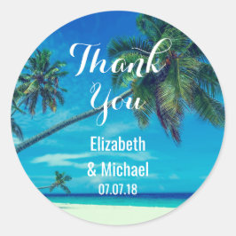 Pegatina Redonda Boda de palmas de coco escénico gracias