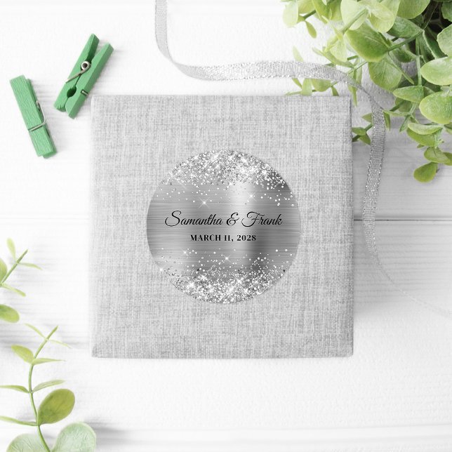 Pegatina Redonda Boda de papel de plata brillante (Wedding Favor Stickers)