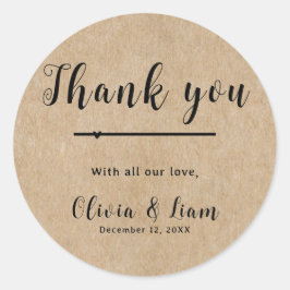 Pegatina Redonda Boda de papel rústico Gracias