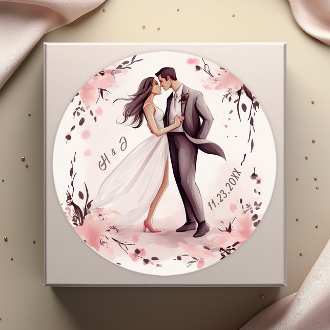 Pegatina Redonda Boda de pareja romántica única (Romantic Unique Couple Wedding Classic Round Sticker)