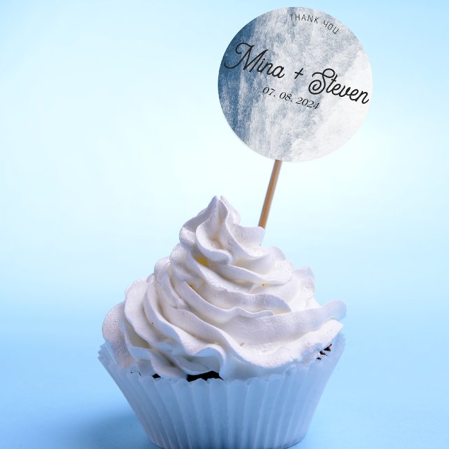 Pegatina Redonda Boda de playa con acuarela azul costa océano  (Subido por el creador)