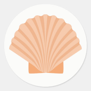 Pegatina Redonda Boda de playa con conchas marinas naranja náutico