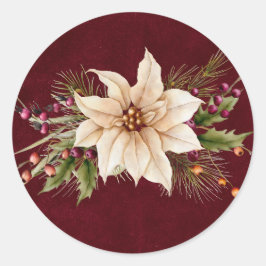 Pegatina Redonda Boda de Poinsettia y Berries