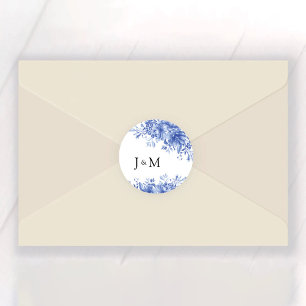 Pegatina Redonda Boda de porcelana azul