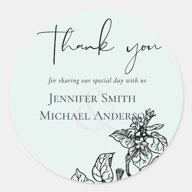 Pegatina Redonda Boda de presupuesto de hojas de jardín botánico (Anverso)