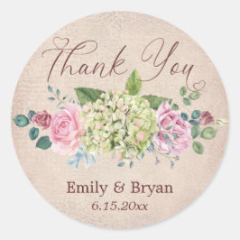 Pegatina Redonda Boda de pulverización de fondo de vintage Gracias