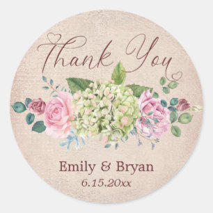 Pegatina Redonda Boda de pulverización de fondo de vintage Gracias