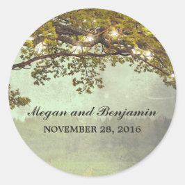 Pegatina Redonda Boda de ramas de árbol rústico