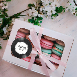 Pegatina Redonda Boda de registro de vinilo negro y blanco retro gr