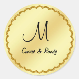 Pegatina Redonda Boda de Relieve metalizado dorado Monograma Pegati