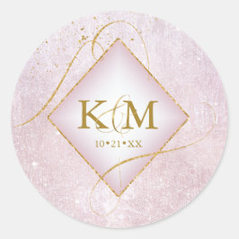 Pegatina Redonda Boda de resumen de oro de líneas finas Mauve ID867