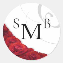 Pegatina Redonda Boda de Rosa Roja floreciente