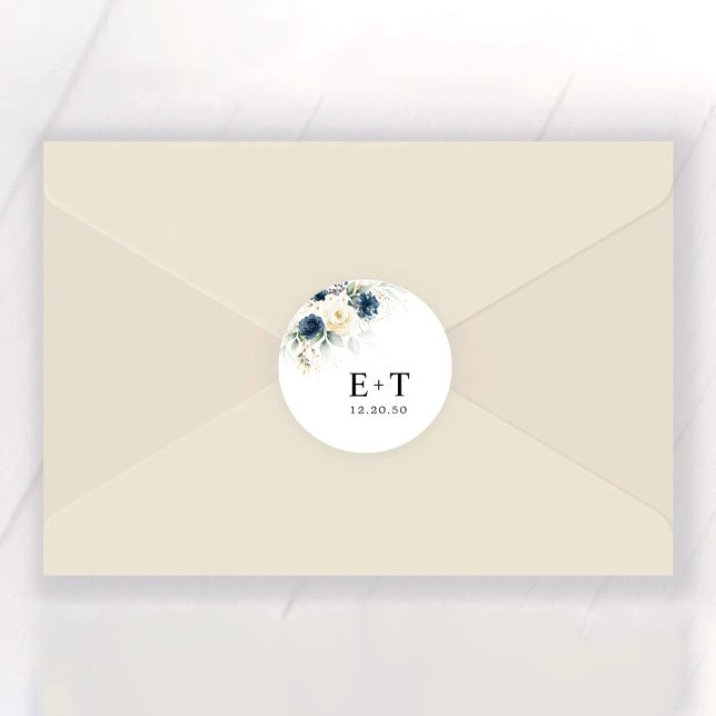 Pegatina Redonda Boda de rosas azul y blanco de la Marina (Subido por el creador)