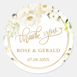 Pegatina Redonda Boda De Rosas Blancas Gracias A Clásico Redondo