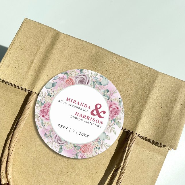 Pegatina Redonda Boda de Rosas de acuarela (Subido por el creador)