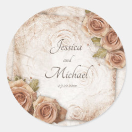 Pegatina Redonda Boda de Rosas de color suave